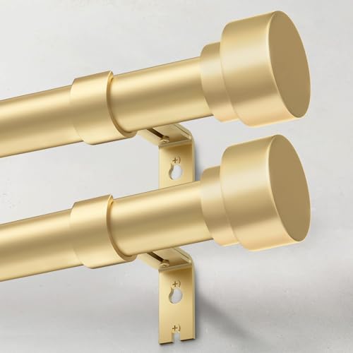 IFELS 2 Pack Heavy Duty Curtain Rods for Windows 28 to 48 Inch, 1 Inch Gold Adjustable Curtain Rod Set with Easy Installation and Modern Design (A1,Gold,30-60
