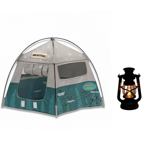 Portable Dollhouse Camping Tent with Mini Kerosene Lamp - Doll House Accessories & Furniture for Fairy Gardens, Camping, and Picnic Party Decor