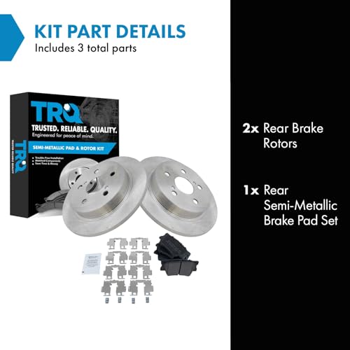 Image of TRQ Rear Brake Pad and Rotor Set Semi Metallic Compatible with 2018-2023 Toyota Camry with Manual Parking Brake