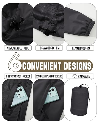 Image of 33,000ft Men's Packable Rain Jacket Waterproof Lightweight Raincoat Rain Shell with Hood for Outdoor Hiking Golf Travel