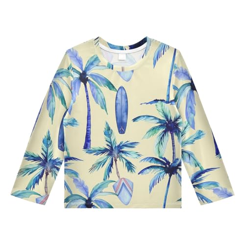 Surfboard Palm Beige Boy's Rash Guard Swim Shirt Long Sleeve Sun Shirt for Kids Toddler UPF50+
