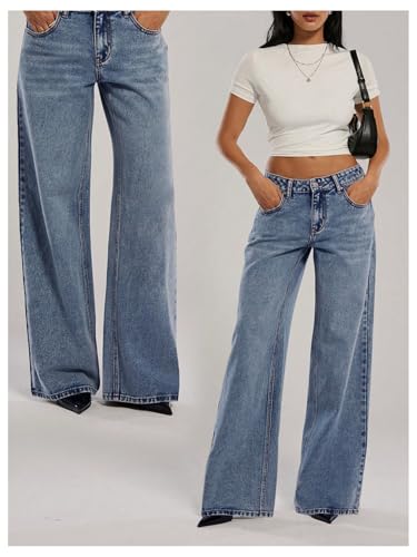 WDIRARA Women's Low Rise Baggy Jeans Y2k Loose Wide Leg Denim Pants3