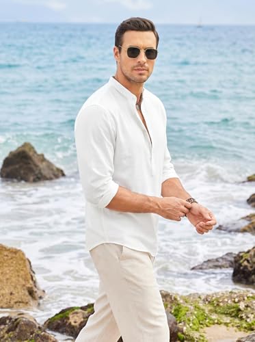 Image of ROYALSCOUT Men's Short Kurta | Solid Mandarin Collar Full Sleeve Pullover Style Kurta | Regular Fit Casual Ethnic Wear for Men
