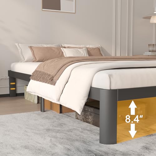 Image of 10 Inch Full Bed Frames, Platform Bed with Metal Gaskets, No Box Spring Needed, Anti-Slip Mattress Stopper, Heavy Duty Steel Slat Support, Round Corner Leg, Easy Assembly, Black