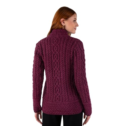Image of SAOL Irish Cardigan for Women Made of 100% Merino Wool Ireland Sweater Cable Knit Zip Jacket