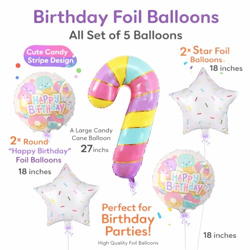 Image of Rozi Decoration Candy Theme Foil Balloon Set | 5-Piece Ice Cream & Candy Design Balloons with Star & Round Shapes | Birthday Party Decor for Kids (Boys & Girls)