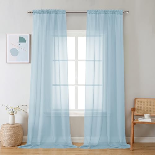 Image of Chyhomenyc Sky Blue Sheer Curtains 120 Inches Long - Light Filtering Voile Extra Long Panel Drapes for Floor to Ceiling Window, Elegant Soft Living Room Curtains, Each 42Wx120L Inch, 10FT, 2 Panels