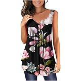 Women's Boho Floral Printed Tank Tops for 2023 Summer Ruffle Pleated Blouses Button Up Casual Pleate
