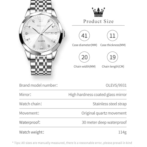Image of OLEVS Men's Watch Designer Diamond Waterproof Luminous Simulated Quartz Stainless Steel Multi Color Leisure Luxury Business Date Original