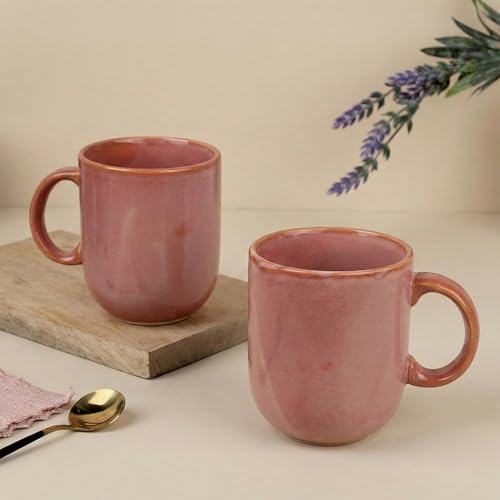 Image of The Earth Store Pink Cylus Coffee Mug - 320ML Ceramic Coffee Mugs Set of 2 | Microwave & Dishwasher Safe Mugs for Gift | Home | Office | Restaurant | Daily Use Tea Mug