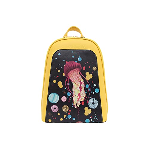 Dogo Femme Cuir Vegan Jaune Fait Main Et Mode Sac À Dos - Jelly Stars Motif