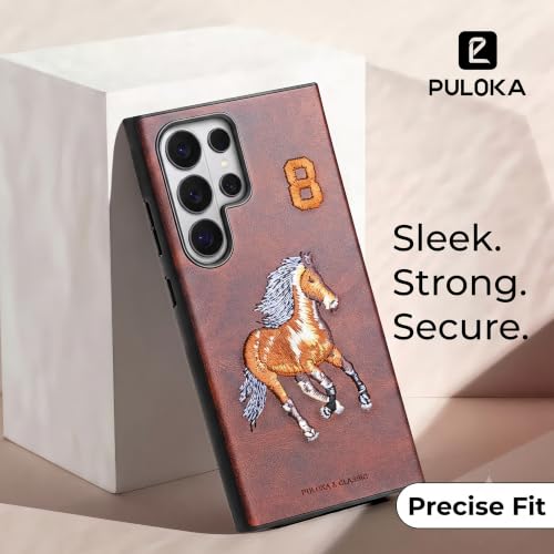 Image of PULOKA - Mobile Cover Compatible for Samsung S26 Ultra - Horse Embroidery - Sleek & Stylish - Protective & Anti Scratch Phone Cover Vegan Leather Back Case - Men & Women - Santa Barbara Polo - Brown