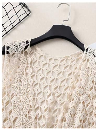 SweatyRocks Women's Hollow Out Sleeveless Sweater Vest Crochet Knit Open Front Cardigan3