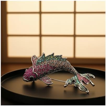 Nostaljik Koi Balığı Broşu - Pembe Taşlı Balık Broş Takısı, Işıltılı Ceket, Şal ve Çanta Aksesuarı - Görsel 2