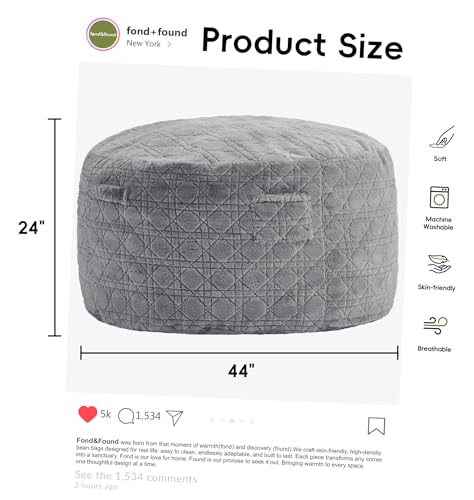 Image of 4FT Bean Bag Chair Bean Bags for Adults Large Bean Bag Beanbag Chair with Washable Cover Quilted Plush Fluffy Bean Bags Memory Foam Bean Bag Chairs Pocket Handle Bedrooms Living Room Office(Grey)