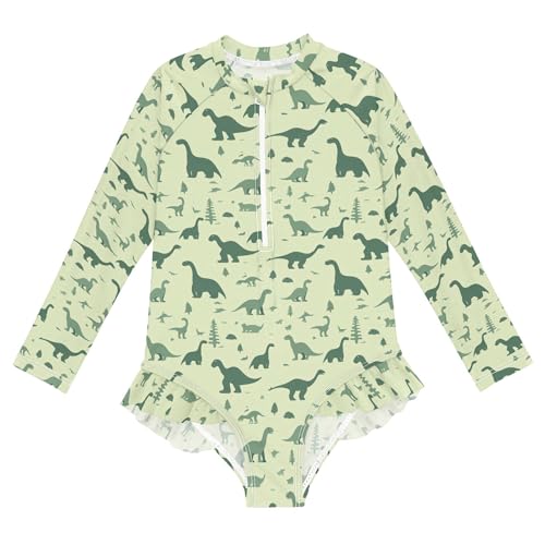Cute Dinosaur Girls Long Sleeve Rashguard Swimsuit UV Protection One-Piece Swimwear Bathing Suit B0404105 - Main Image