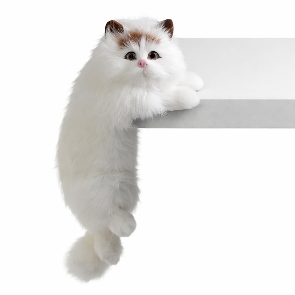 Cute Hanging Cat Decor for Desk & Table | Realistic Fluffy Cat Figurine | Cat Lover Gift | Home, Study & Computer Table Decor | Soft Toys for Baby Boys and Girls (Coffe & White)-image-5