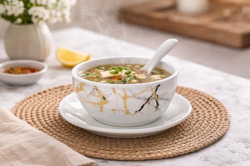 Image of Ariya Melamine Greek Soup Bowl Set Black Gold Harmony Collection Set of 4