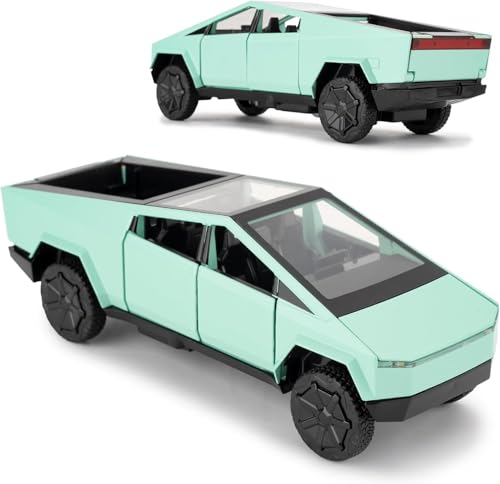 Image of DEOXY 1:32 Scale Tesla Cybertruck Model Collection Enthusiasts Toy Pull Back Pick-Up Truck with Sound and Light, Alloy Diecast Cyber-Truck Toys for Kids Gift (Not Including Mini Car - Green)