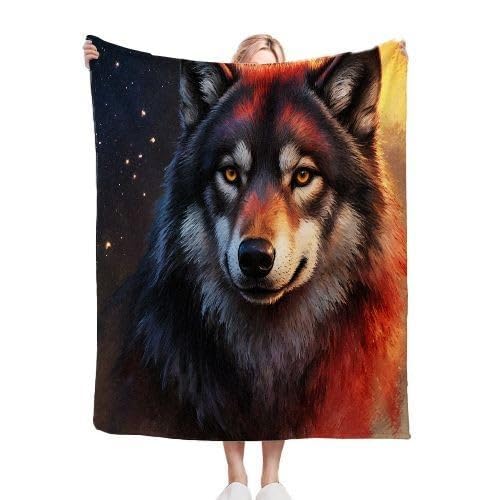 Manta para Sofá 240x260 cm Lobo Adolescente de Colores, Manta de Franela Extra Grande Premium, Ligera y Antiarrugas, Multiusos para Sofá, Picnic, Uso Doméstico y Exterior, AQ6186