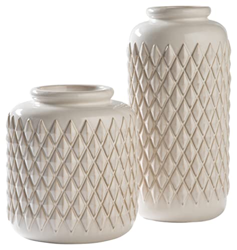 Signature Design By Ashley Edwinna 2 Piece Ceramic Glazed Vase Set, Cream #TOP17