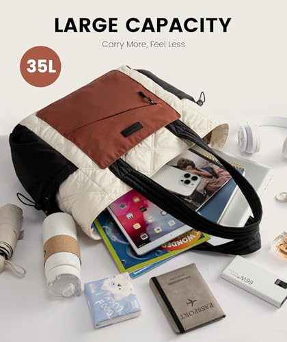 LOVEVOOK Tote Bag for Women, Puffer Bag and Work Bags with Zipper for Travel, Daily, School, Quilted Nurse Shoulder, 2pcs - Image 5