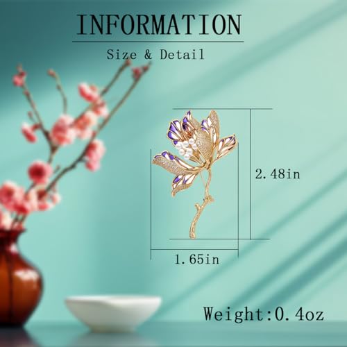 Image of Flower Brooch Pin - Rhinestone Flower Pin 18k Gold Plated - Thanksgiving Day, Birthday, Wedding Gifts for Mom, Wife