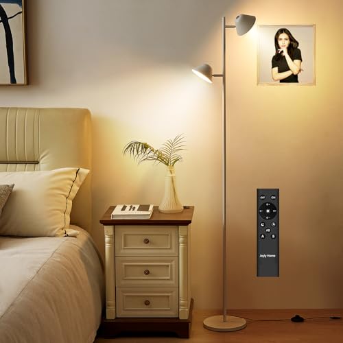 Joyly Home LEDフロアライト、20Wフロアライトリモコン付き、間接照明おしゃれ、調光・調色、タイマー、ダブルヘッドライト＋タッチコントロールでスタンド、寝室/リビング/書斎/オフィス向き、ホワイト