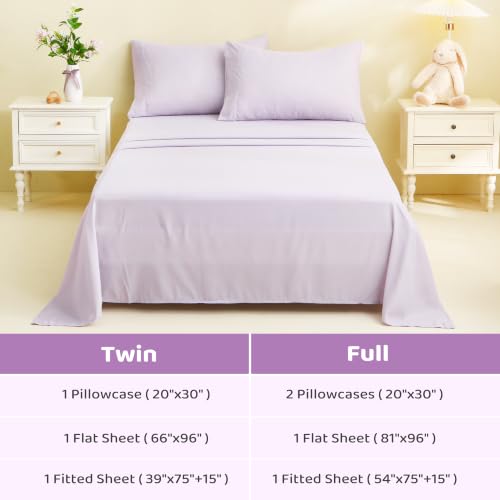 Image of Viviland 4 Pieces Girls Full Sheets Set Kids, Misty Purple Bed Sheets