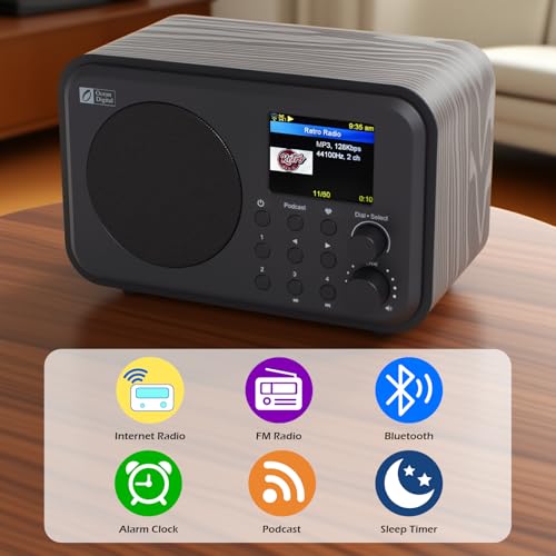 Image of Ocean Digital WR-336M Wi-Fi Internet FM Radio, Bluetooth Speaker, Podcast, 2.4 inch Color Display, USB Playback, Dual Alarm Clock, Sleep Timer, Dimmer, Black