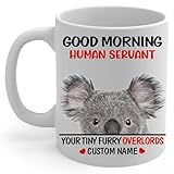 Personalized Name Blue Koala Bear Coffee Mug 11oz White - Funny Good Morning Human Servant Ceramic Cup - Custom Gifts for Koala Lovers