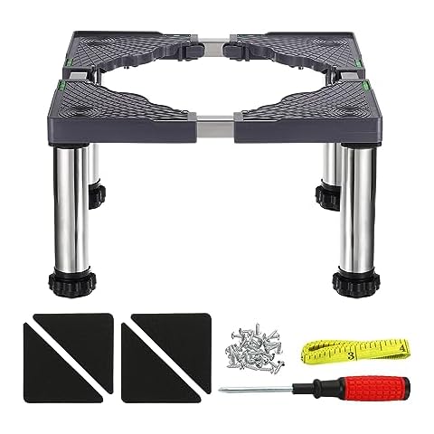 PATIKIL Mini Fridge Stand, 4 Strong Feet Laundry Stand Base Multi-Functional Adjustable Base Tray Anti-Vibration for Refrigerator Washing Machine Dryer Dishwasher AC, 11.4"-12.6" Height Cover