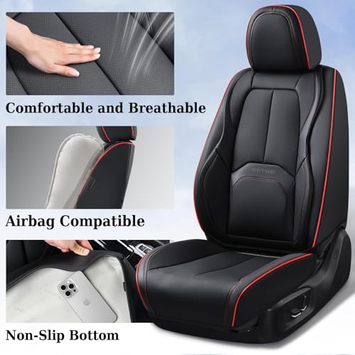 Image of Coverado Car Seat Covers Full Set, Premium Nappa Leather Seat Covers for Car, Waterproof Car Seat Protector with Lumbar Support, Car Seat Cover Universal Fit for Most Cars SUV Truck(Black&Red)