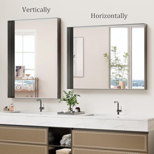 Image of Koonmi Bathroom Wall Mirror, 40x30 Black Mirror for Over Sink