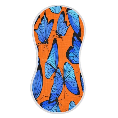 Kigai Blue Butterflies Burp Cloths for Baby 4-Layer Cotton Muslin Burping Cloths 22x11 inch Super Soft & Absorbent Spit Up Burp Rags for Newborn Boys Girls 1 Pack
