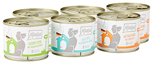 MjAMjAM - Premium Nassfutter für Hunde - Mixpaket I - Huhn & Ente, Rind, Pute, 6er Pack (6 x 200 g), naturbelassen mit extra viel Fleisch