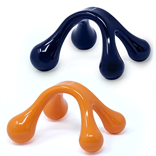 Rilextec Handheld Manual Massage Tool, 2 Piece Set Of Thumber Saver Manual Back Massager Tool For Back And Neck, Knot Pressure Point Massage Tool For Pain Relief, Orange & Navy #TOP4
