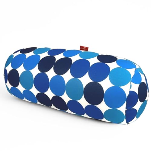 COVERBAGBCN - Rundes Relax Anti-Stress-Kissen | Entlastung für die Halswirbelsäule | Füllung mit kleinen Komfortperlen | Lycra-Stoff, weich im Griff | Maschinenwaschbar | 35x15 cm (Blaue Punkte).