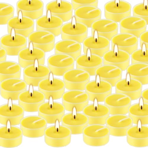 Image of 3.5-Hour 100Pack Yellow Tealight Candles, Outdoor and Indoor Summer Scented Candle,Natural Soy Wax Candle for Home Patio Garden Yard Balcony,BBQ Birthday Emergency