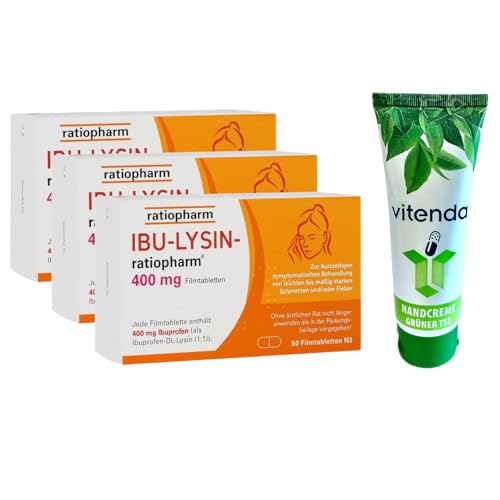 IBU-LYSIN-ratiopharm 400 mg Filmtabletten 3x50Stk Ibuprofen bei Kopf- Zahn- & Menstruationsschmerzen inclusive einer Handcreme von vitenda