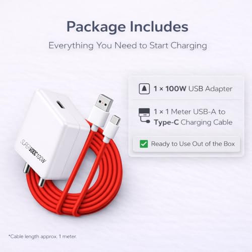 Image of 100W SUPERVOOC Fast Charger with Type-C Cable | Ultra-Fast Charging Compatible with OnePlus, Oppo, Realme | Supports VOOC /SUPERVOOC, Warp, Dash, Dart, SuperDart, QC 3.0-1 Year Warranty