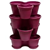 Engelland 4X Blumentopf, Säulentopf, Pflanzturm, Hochbeet, Pflanztopf-Kübel mit Untersetzer, stapelbar, widerstandsfähig, Kunststoff, für Außenbereich, 44 Liter, Farbe: Lila