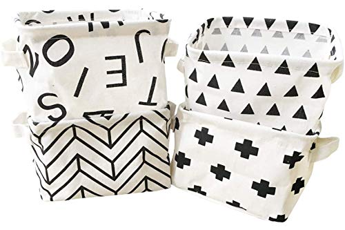 Image of KRLIFCSL Storage Bins Foldable Geometric Storage Basket for Nursery, Kids Toys, Makeup, Small Items, Desktop Organization, Set of 4 (Black&White)