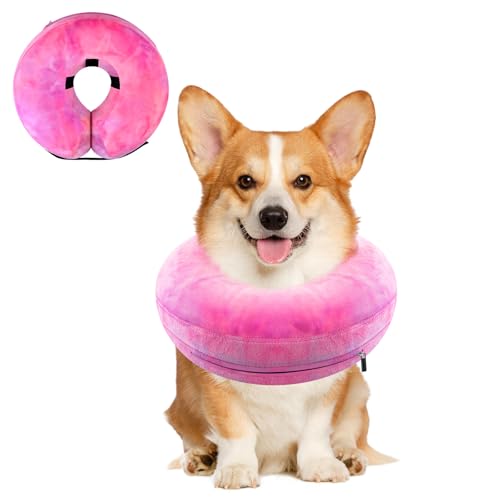 Image of Dog Cone, Uadonile Inflatable Cone Collar for Dogs and Cats, Dog Neck Collar Recovery E-Collar Alternative After Surgery, Elizabethan Collar for Dogs Recovery(Tie-dye Rose Purple, M+)