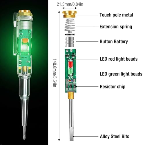 Image of High-Brightness Voltage Tester Pen, 2-in-1 Non-Contact Electrical Tester Screwdriver, AC /DC Live & Neutral Wire Detector, LED Indicator, Circuit Tester