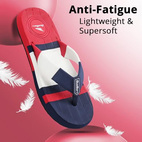 Image of Duosoft Men's Flip Flops, Navy Blue & Beige, Anti-Skid Rubber Sole, Superior Shock Absorption, Strong Arch Support, Super Soft