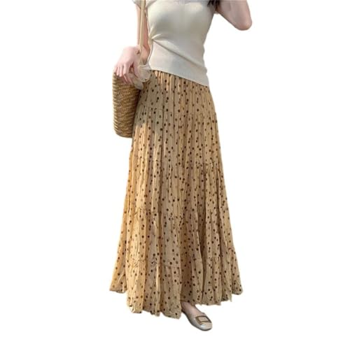 Women Polka Dot Pleated Skirts Elastic High Waist Loose A-Line Long Skirt Beach Vacation Casual Skirt