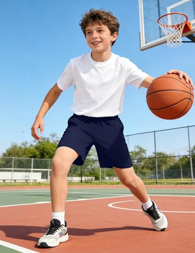 Image of Somaibo Boys Athletic Shorts Kids Quick Dry Basketball Soccer Running Sports Gym Active Performance Shorts with Pockets
