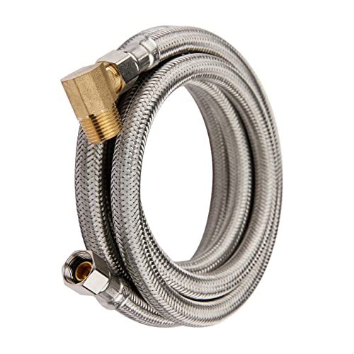 Efield Premium Stainless Steel Dishwasher Hose - 6 FT Length Burst Proof Water Hose stainless Steel 3/8 Werken x 3/8 with Attached 90 Degree Elbow Mip (HOSE012)