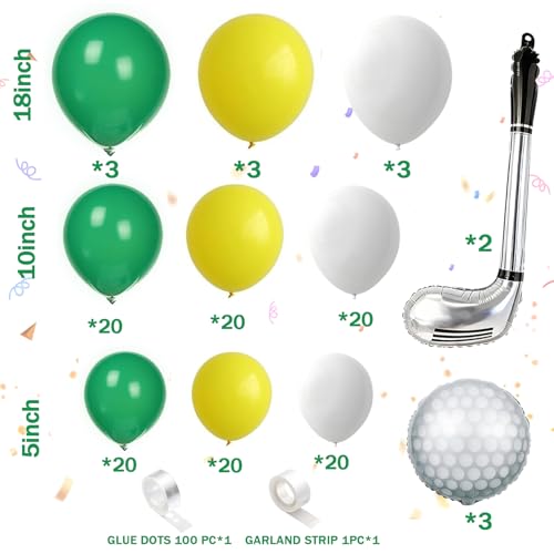Hole in One Balloon Garland Arch Kit - 139 Yellow Green White Latex Balloons with Golf Cart and Ball Foil Balloons for Hole in One First Birthday Golf-Themed Retirement Party Decoration by EDFHSEZ - Used condition - Image 2